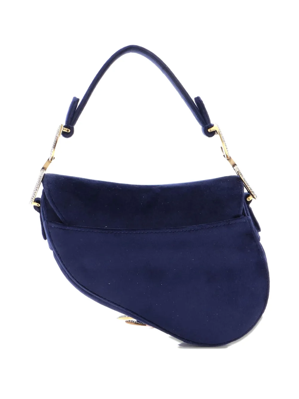 Pre-owned Dior Saddle Handbag Velvet With Crystals Mini Shoulder Bag In Blue