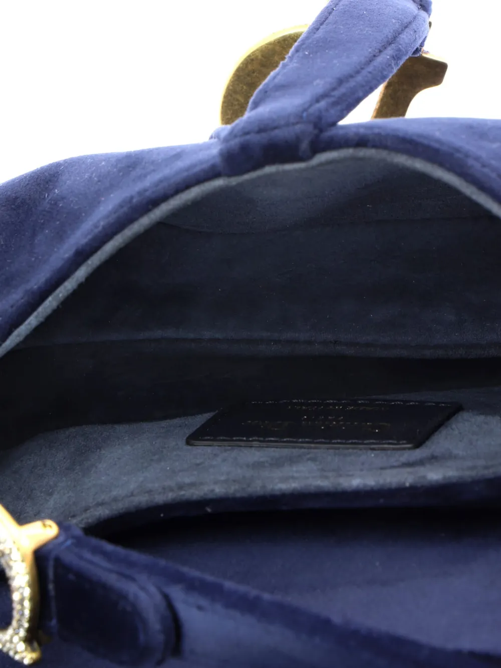 Pre-owned Dior Saddle Handbag Velvet With Crystals Mini Shoulder Bag In Blue