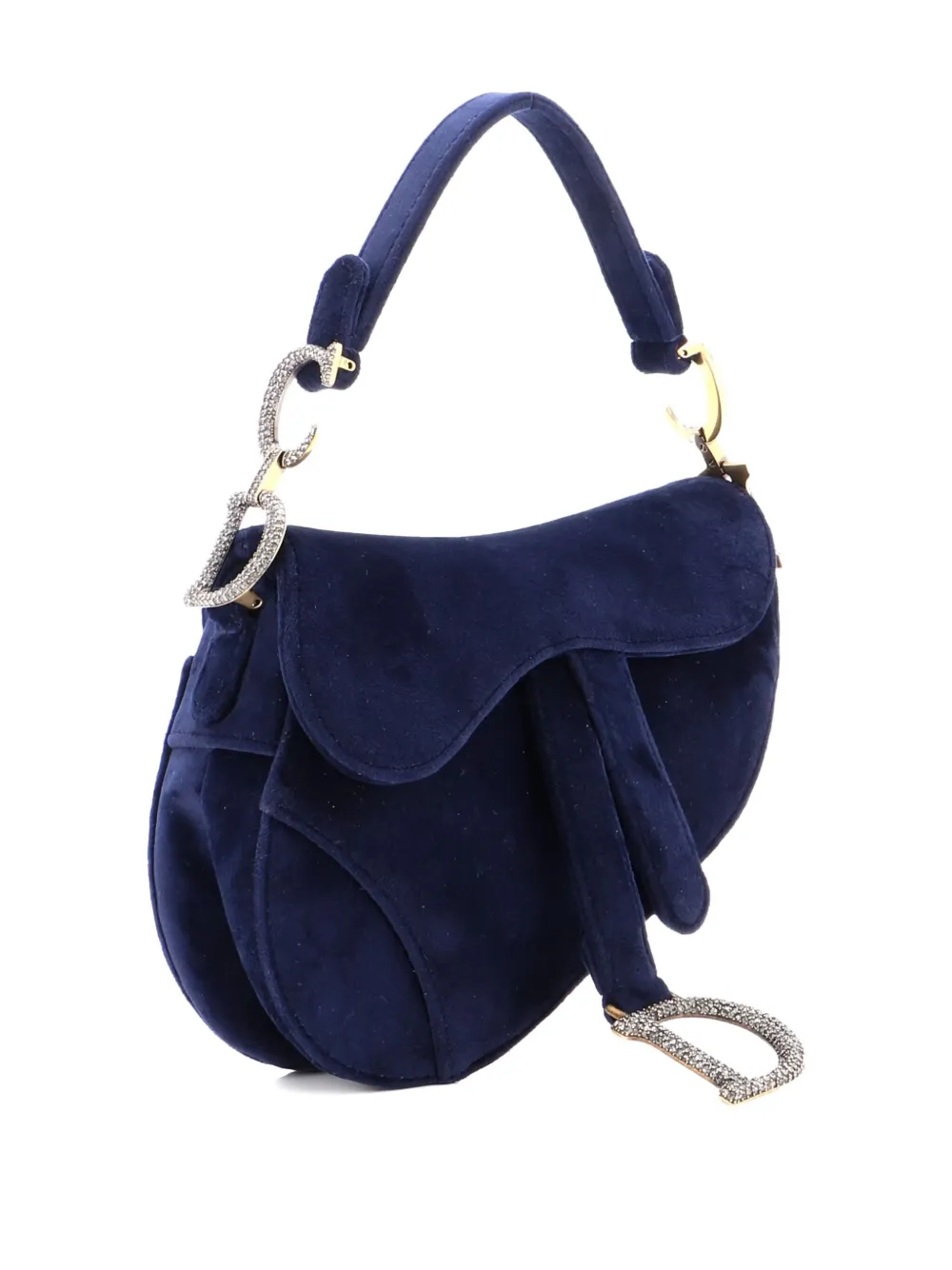 Pre-owned Dior Saddle Handbag Velvet With Crystals Mini Shoulder Bag In Blue