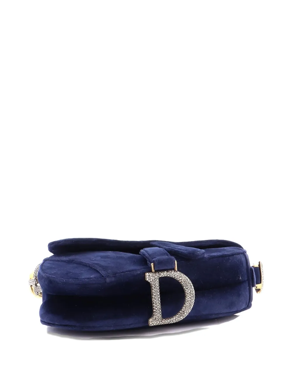 Pre-owned Dior Saddle Handbag Velvet With Crystals Mini Shoulder Bag In Blue