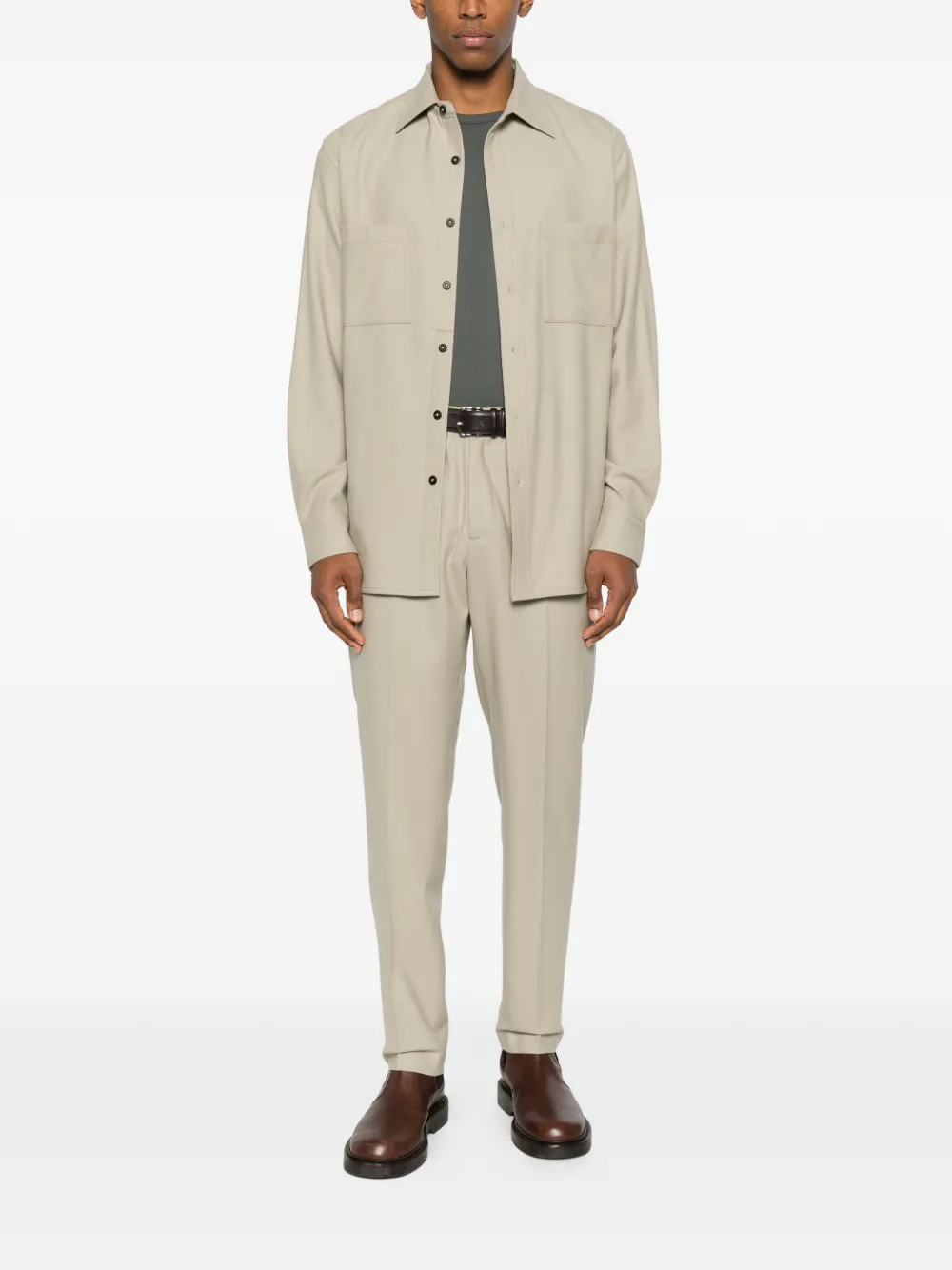 Cellar Door Wollen overhemd met borstzak en knoop - Beige