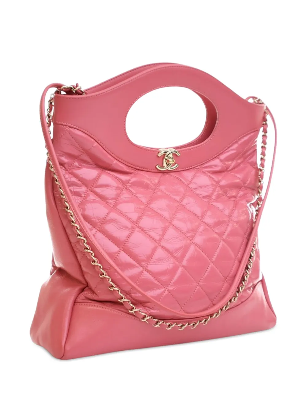 Pre-owned Chanel 2019 Small Shiny Aged Calfskin 31 Shopping Bag Satchel In Pink