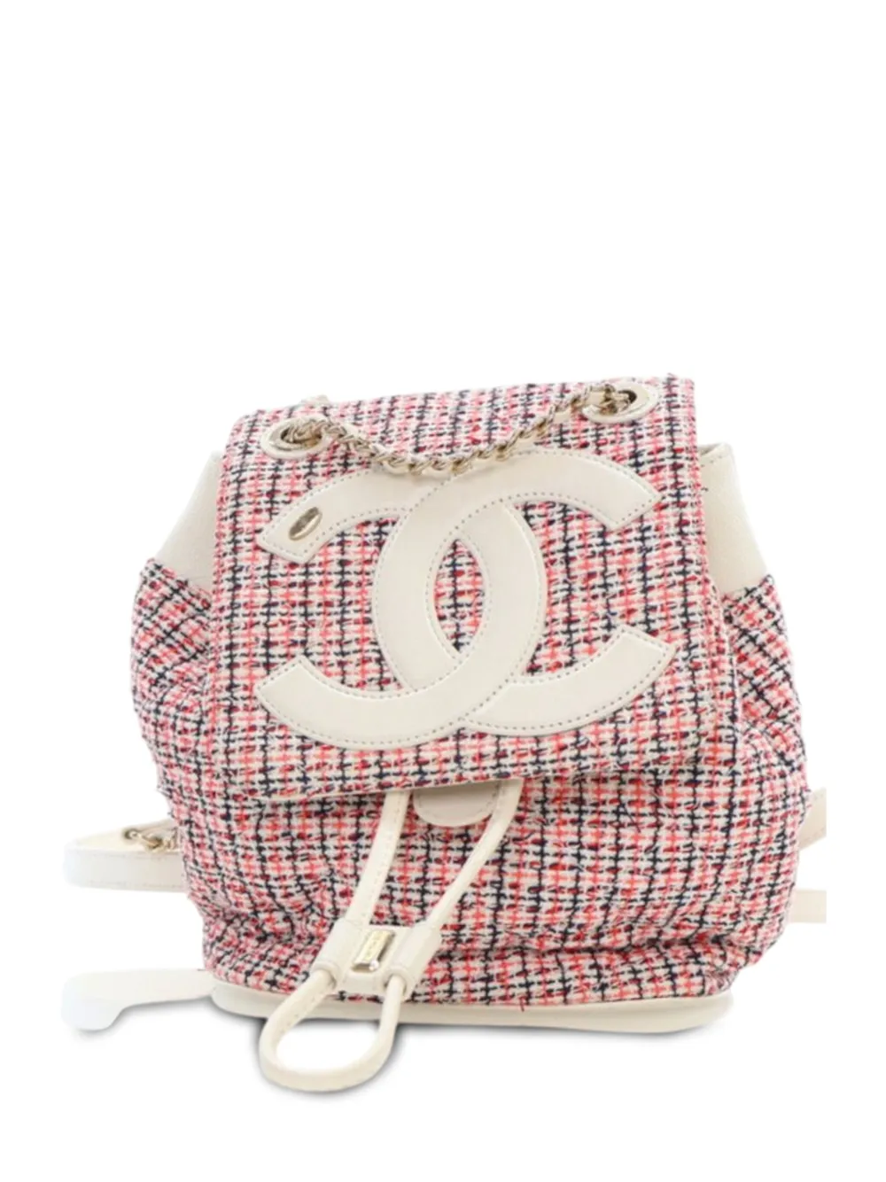Pre-owned Chanel 2019 Tweed And Lambskin Cc Mania Backpack In Red
