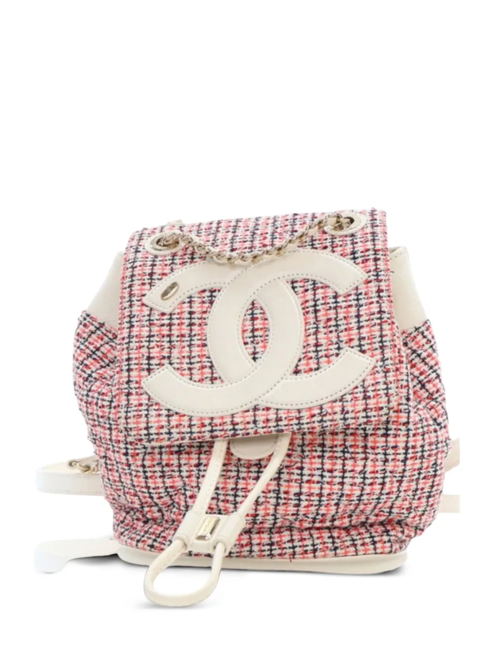 CHANEL Pre-Owned 2019 Tweed and Lambskin CC Mania backpack - レッド CHANEL Pre-Owned 2019 Tweed and Lambskin CC Mania backpack - レッド