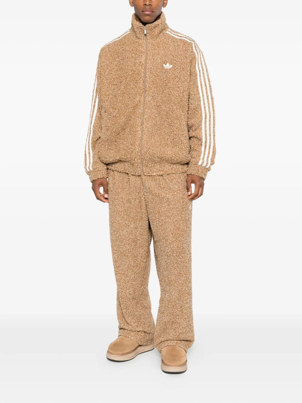 Adidas bouclé stripe detail track pants - Beige