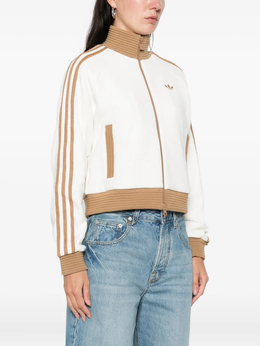 Adidas Originals Velour Zipped Sweatshirt In White