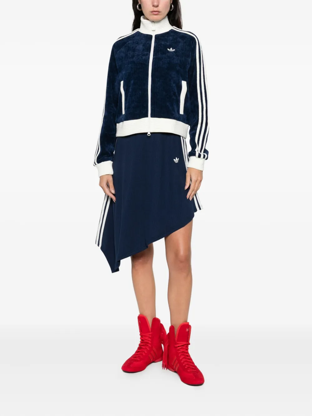 Adidas Originals Waffle-texture Asymmetric Midi Skirt In Blue