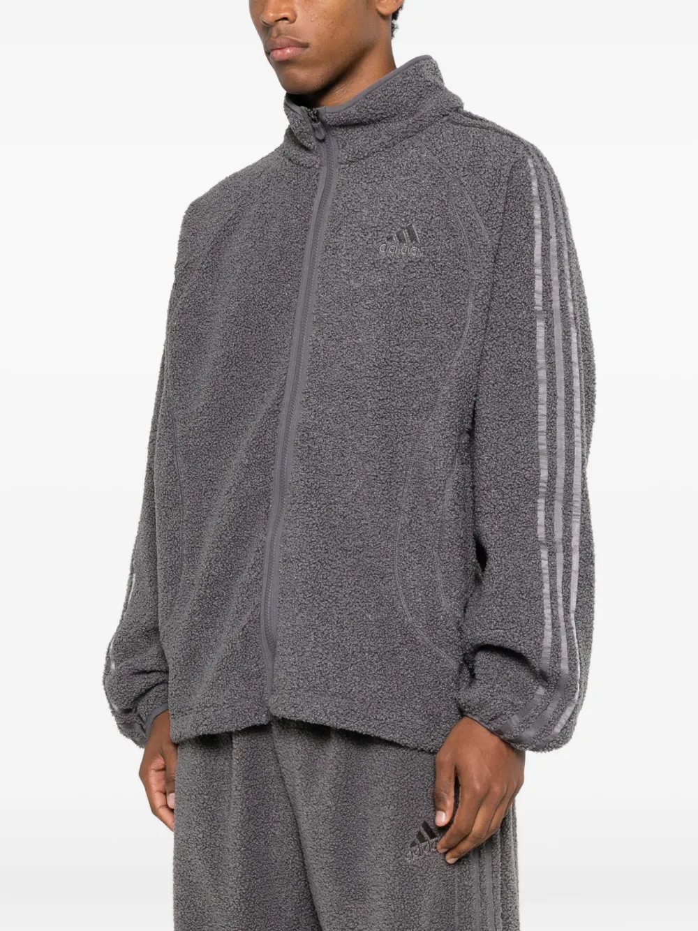 adidas Borg sweater met drie strepen en rits Grijs