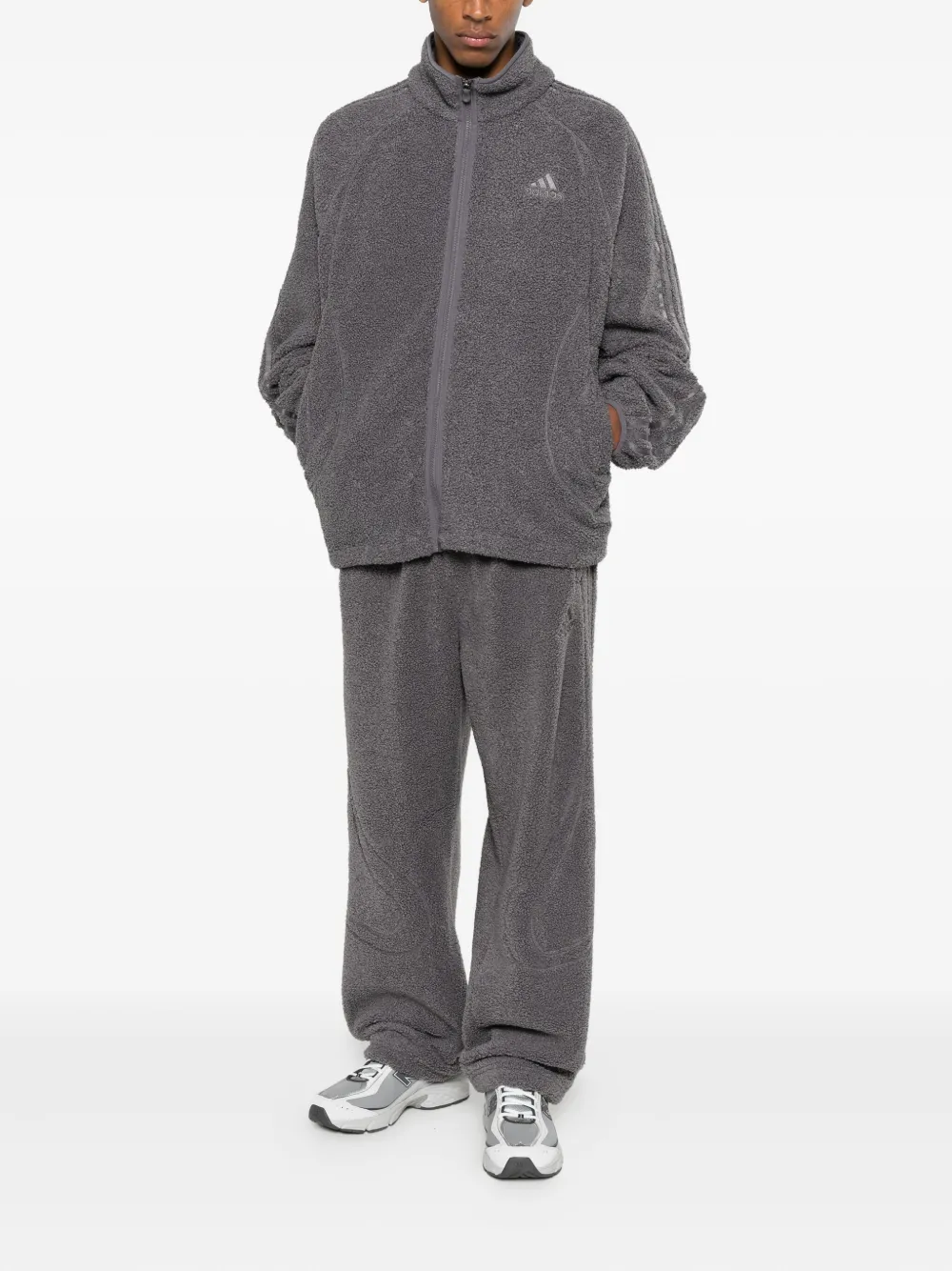 Adidas Borg three-stripe zip sweatshirt - Grijs