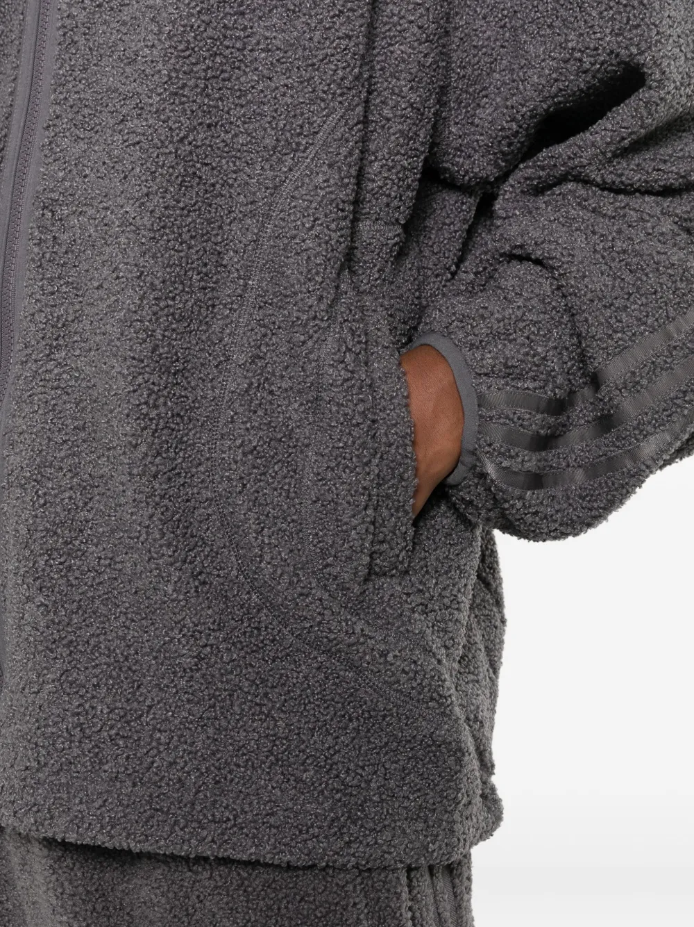 adidas Borg sweater met drie strepen en rits Grijs