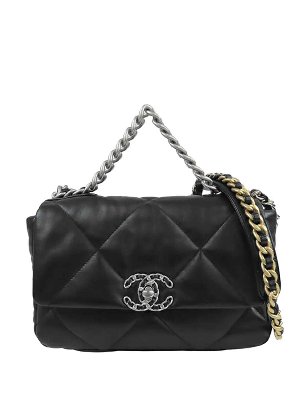 Pre-owned Chanel 2021-2025 Medium Lambskin 19 Flap Satchel In Black