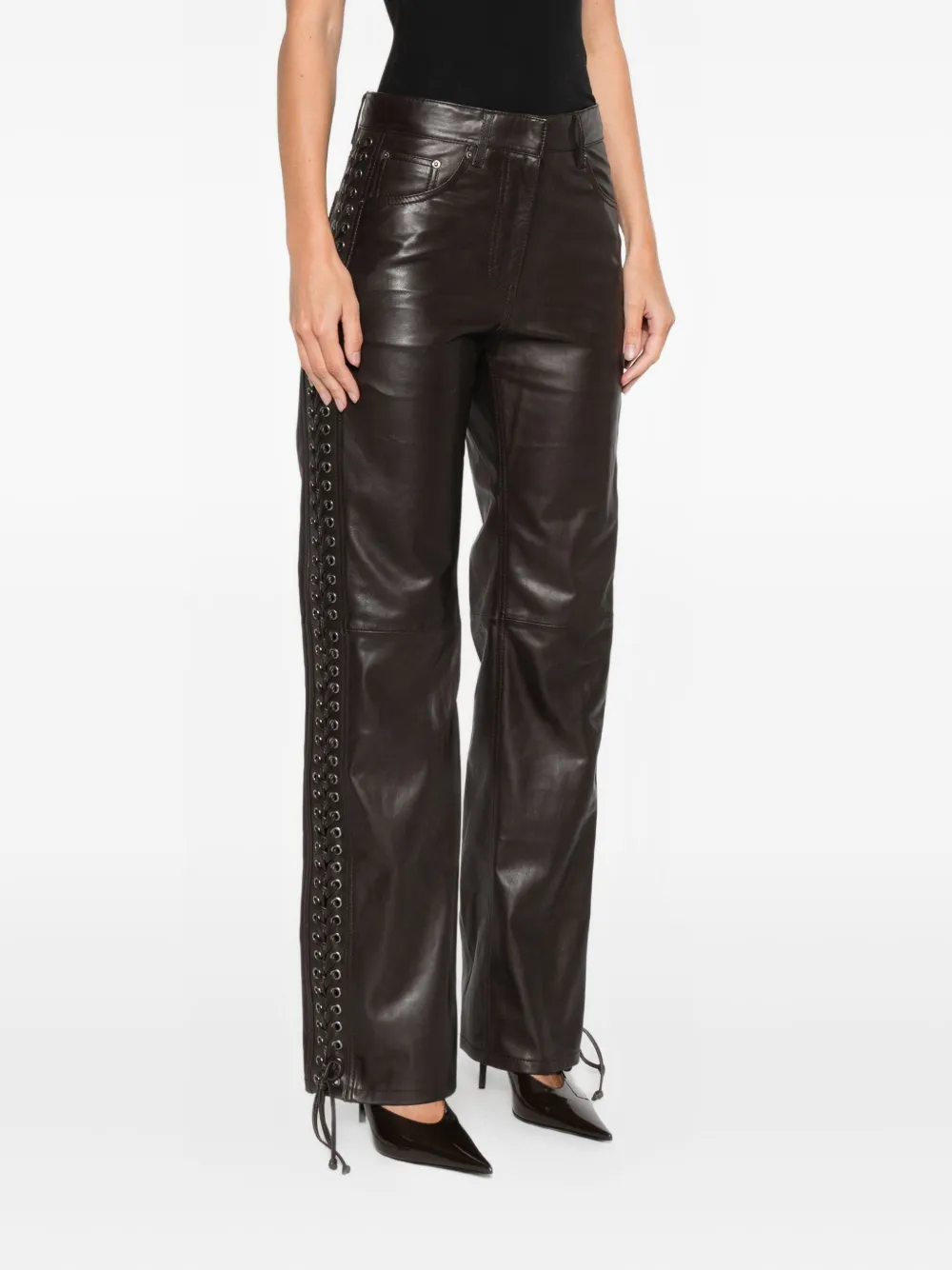 Rotate Birger Christensen Eyelet-detail Trousers In Brown