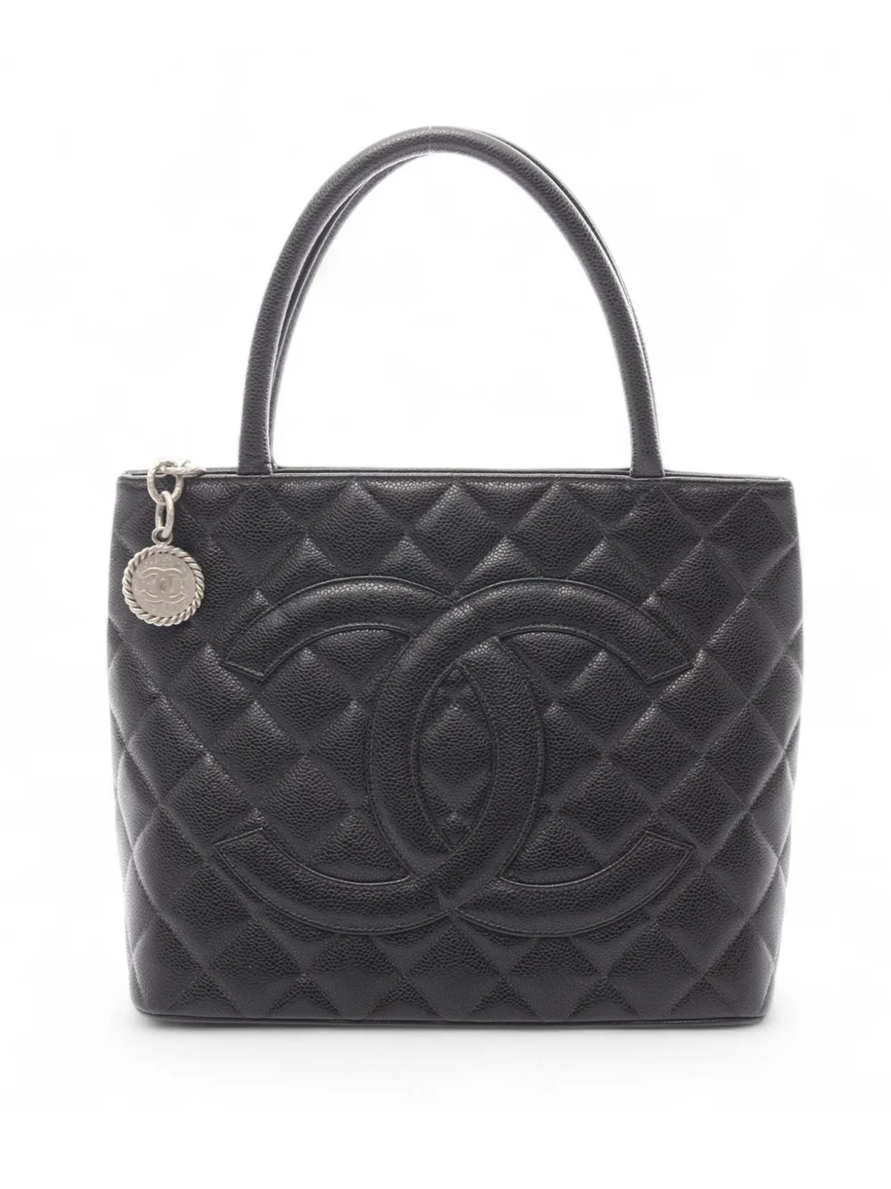 Click to view more detailed imagery on our partner's website Pre-owned Chanel 2004-2005 Caviar Medallion Tote Bag In Black