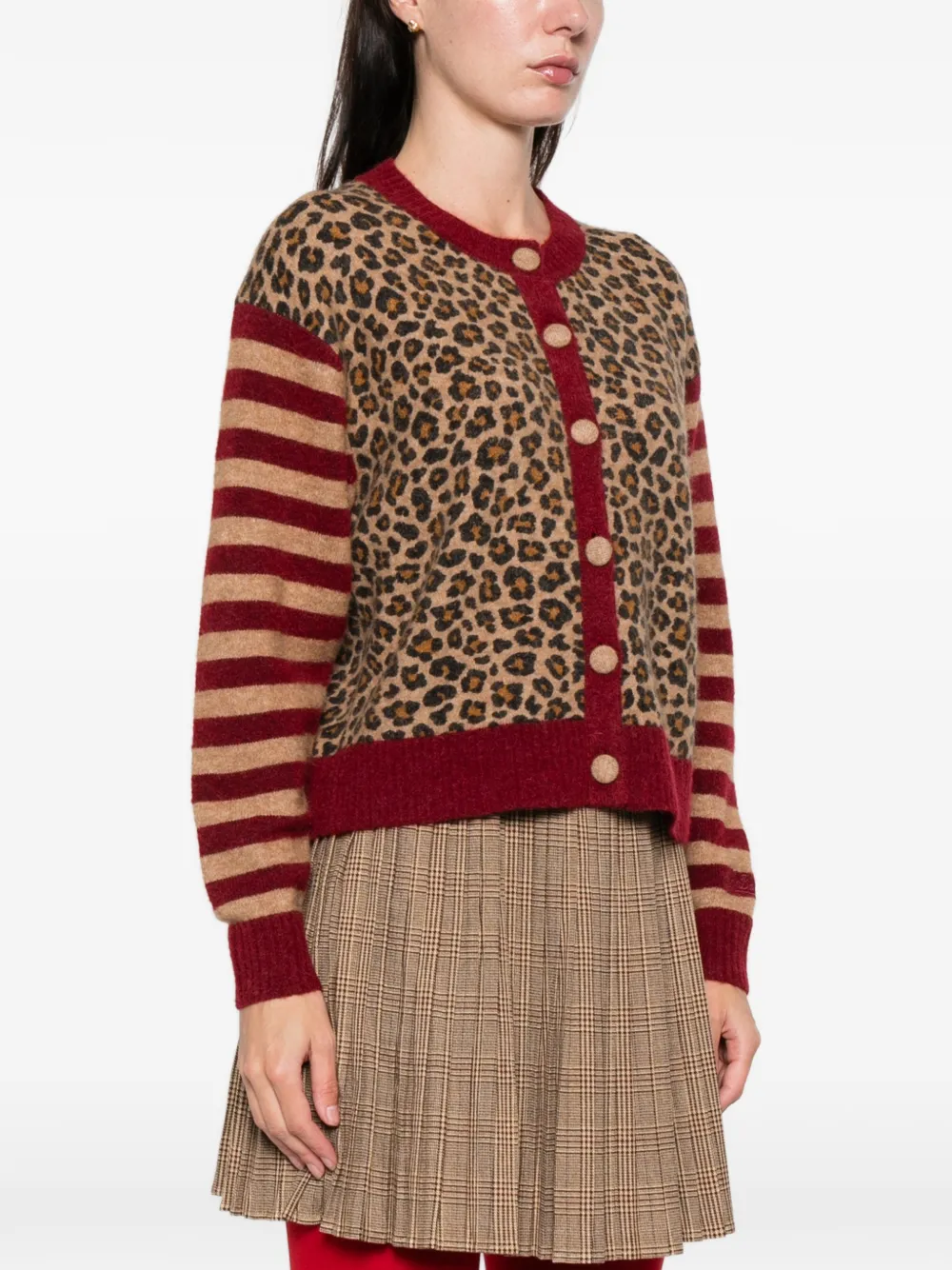 Mc2 Saint Barth Heidi Leopard Striped Cardigan In Neutral