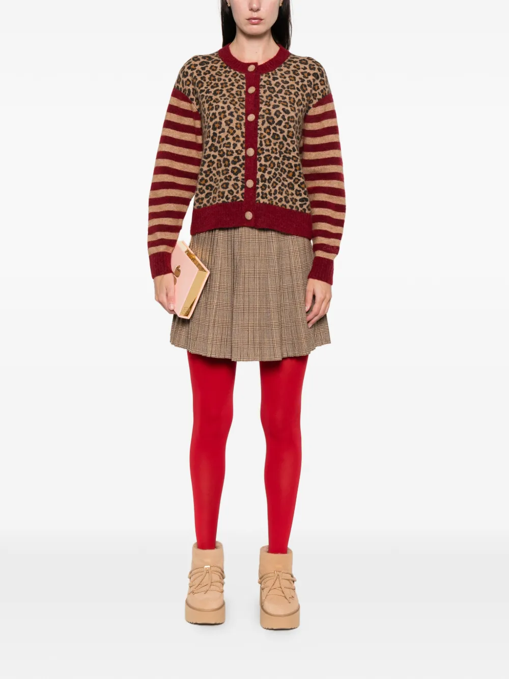 Mc2 Saint Barth Heidi Leopard Striped Cardigan In Neutral