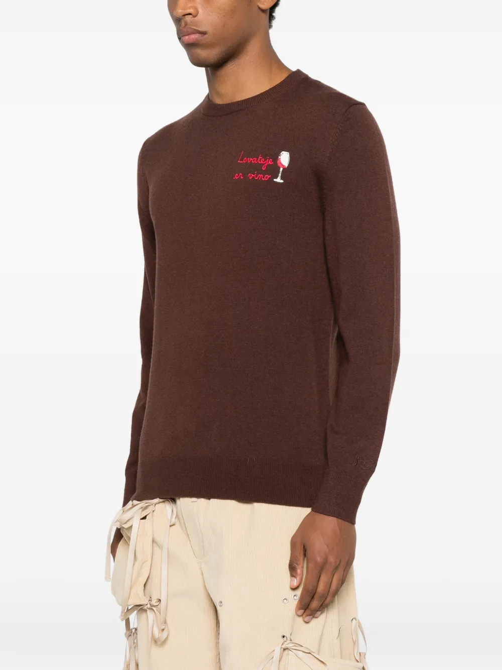 Mc2 Saint Barth Heron Embroidery Crew-neck Sweater In Brown