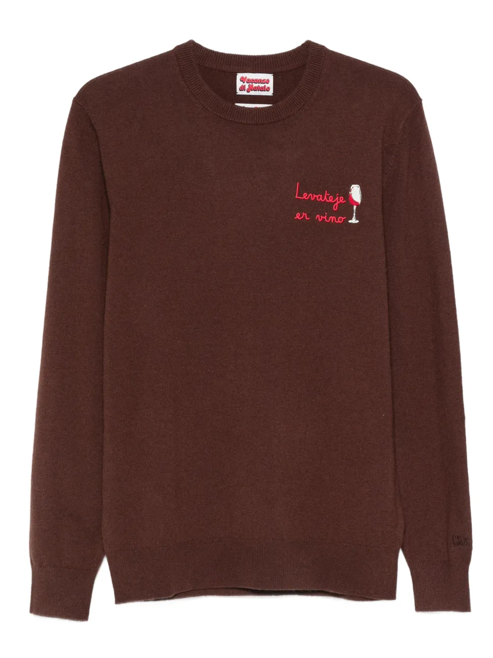 Mc2 Saint Barth Heron Embroidery Crew-neck Sweater In Brown