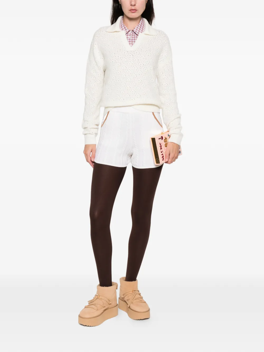Mc2 Saint Barth Pointelle V-neck Sweater In Neutral