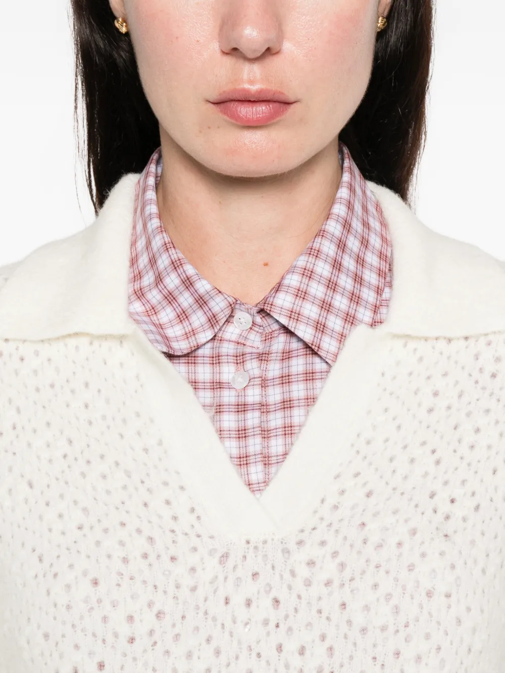 Mc2 Saint Barth Pointelle V-neck Sweater In Neutral