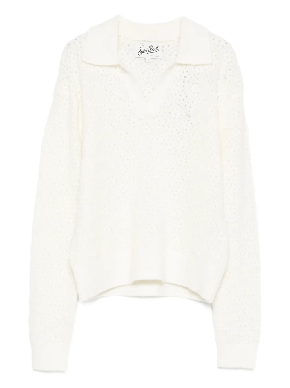Mc2 Saint Barth Pointelle V-neck Sweater In Neutral
