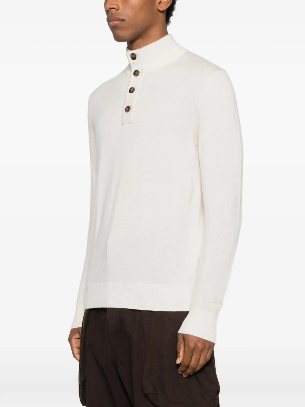 Mc2 Saint Barth Dorian Buttoned High-neck Sweater In White
