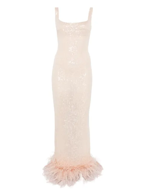 Atu Body Couture squinned feather-trim gown