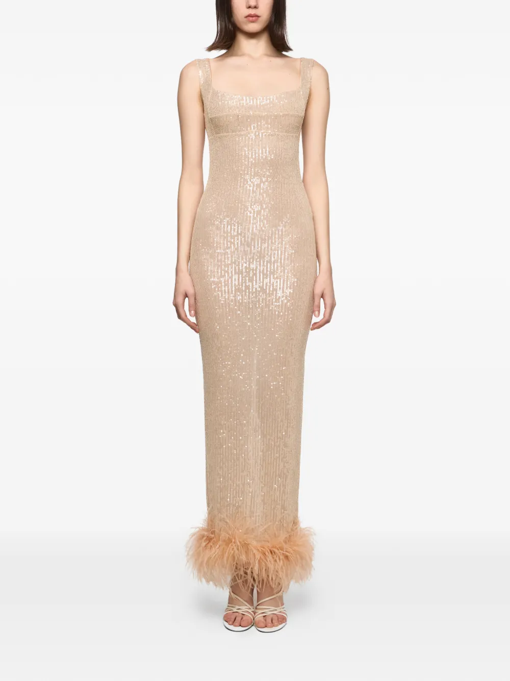 Atu Body Couture squinned feather-trim gown - Nude