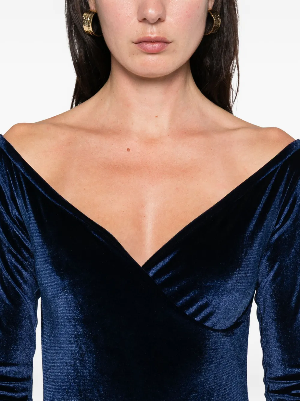 Atu Body Couture Velvet Gown In Blue