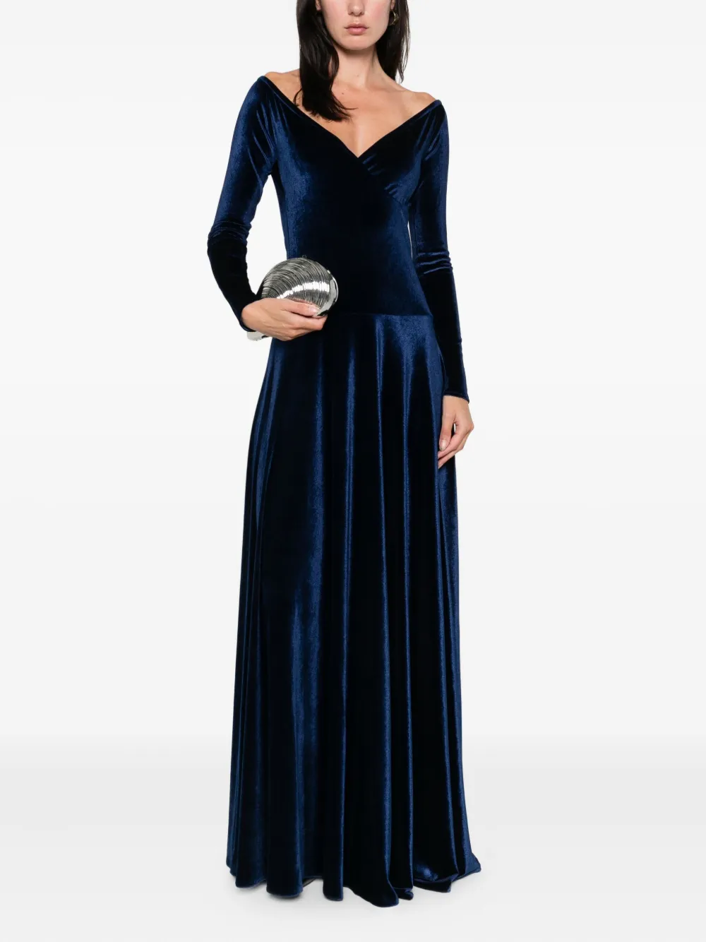 Atu Body Couture Velvet Gown In Blue