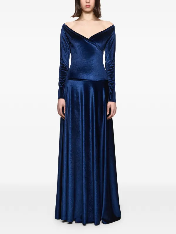 Off shoulder navy velvet gown XXS