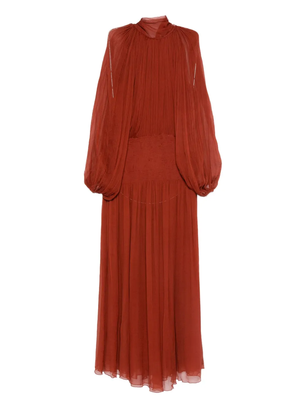 Atu Body Couture High-neck Smocked Maxi Dress In Red