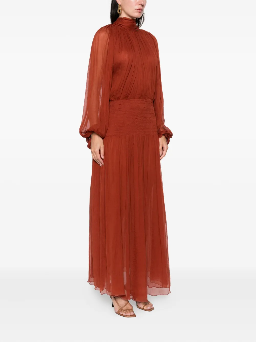 Atu Body Couture Gesmockte maxi-jurk met hoge hals Oranje