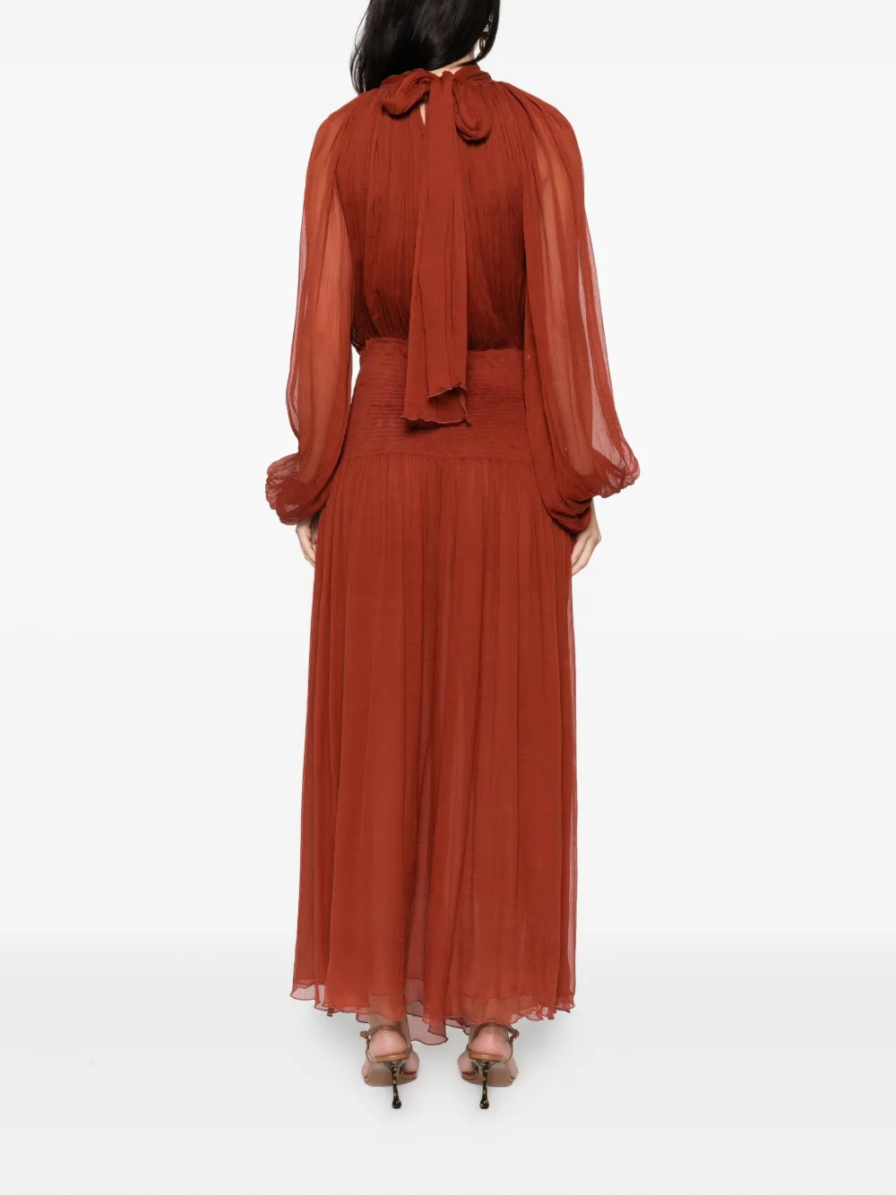 Atu Body Couture Gesmockte maxi-jurk met hoge hals Oranje