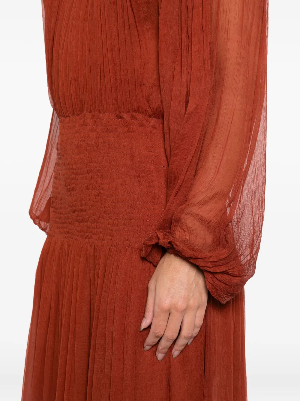 Atu Body Couture Gesmockte maxi-jurk met hoge hals Oranje