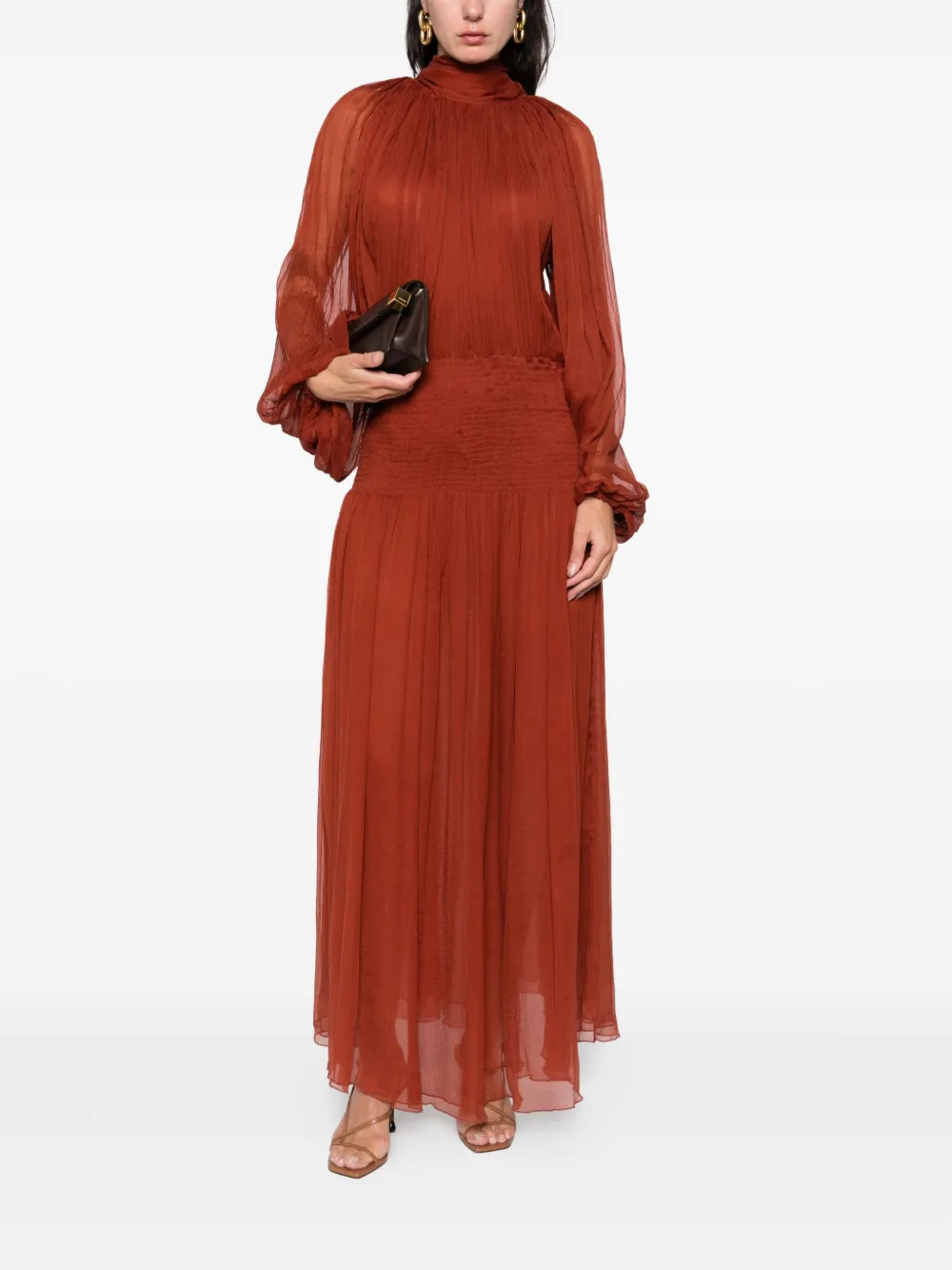 Atu Body Couture high-neck smocked maxi dress - Oranje