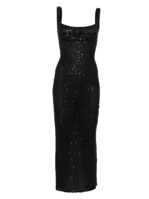 knee length dresses for ladies Black Sequin Midi Wrap Dress – John Zack main image 0