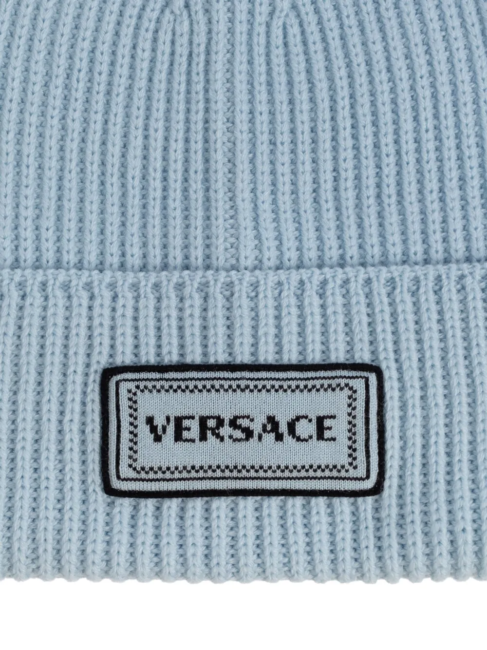Versace Logo-patch Beanie In Blue