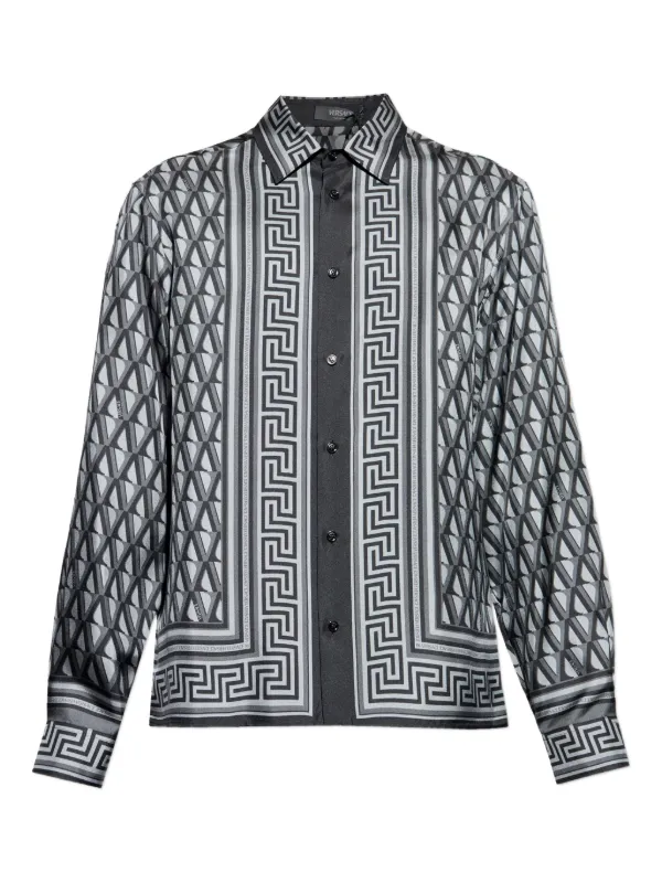 Versace Printed Silk Twill Slim Shirt in Grey