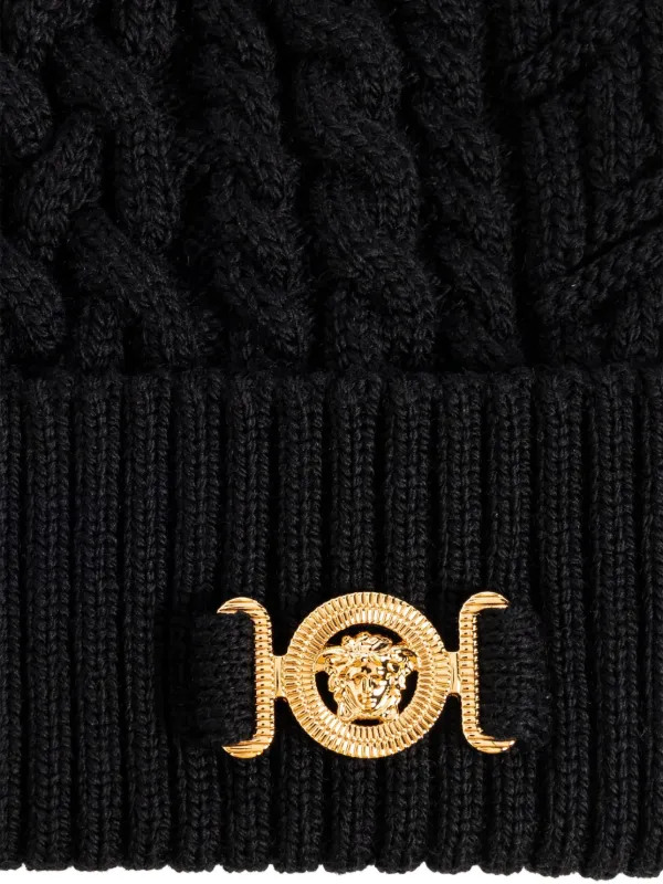 Versace Medusa Head-motif cable-knit Beanie | Black | FARFETCH