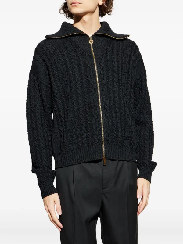 Versace zip-up cable-knit Cardigan | Black | FARFETCH