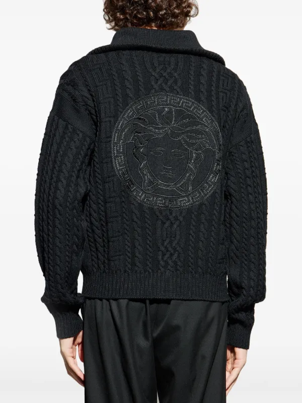 Versace zip-up cable-knit Cardigan | Black | FARFETCH