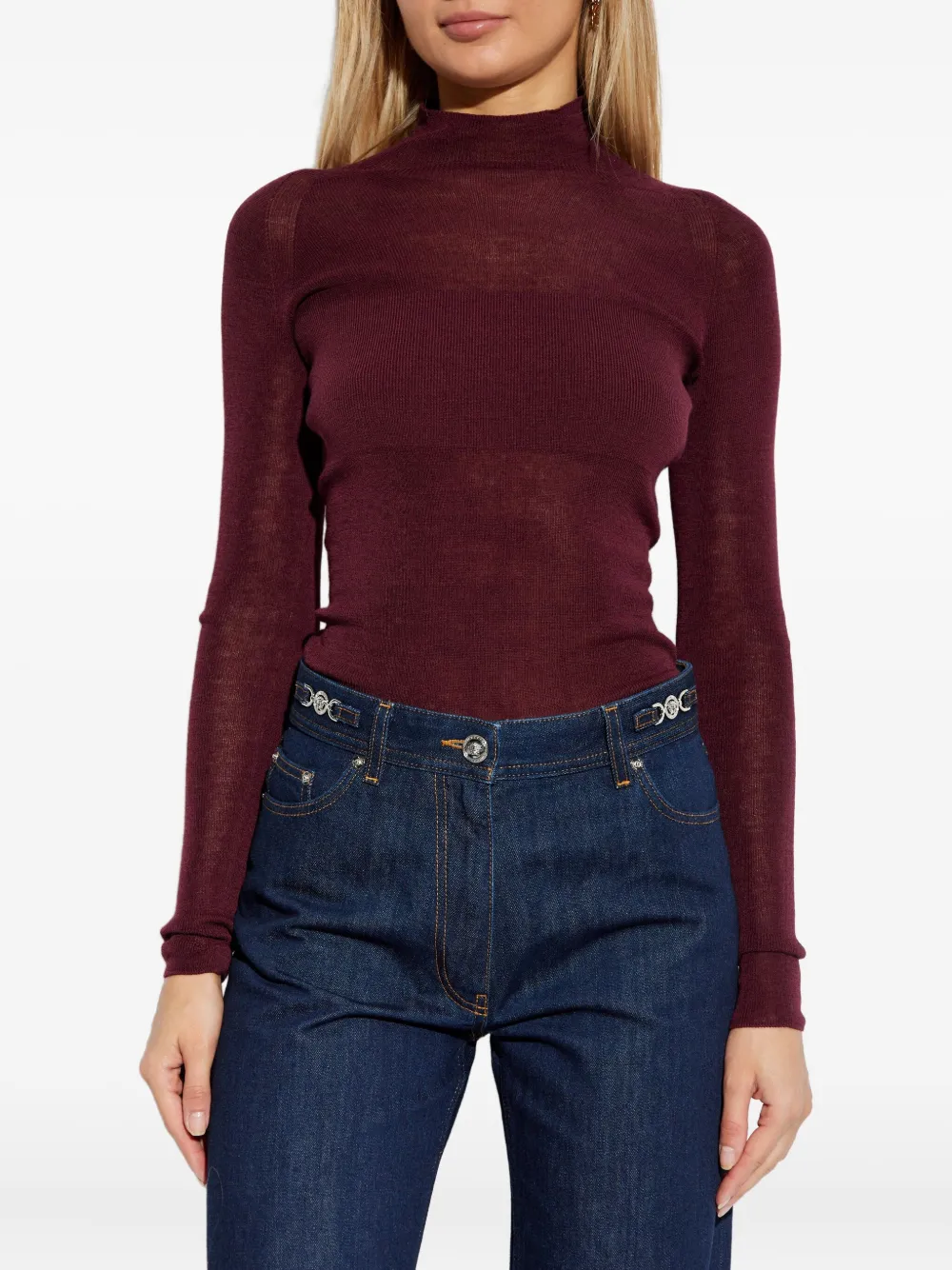 Versace Medusa-appliqué Sweater In Burgundy