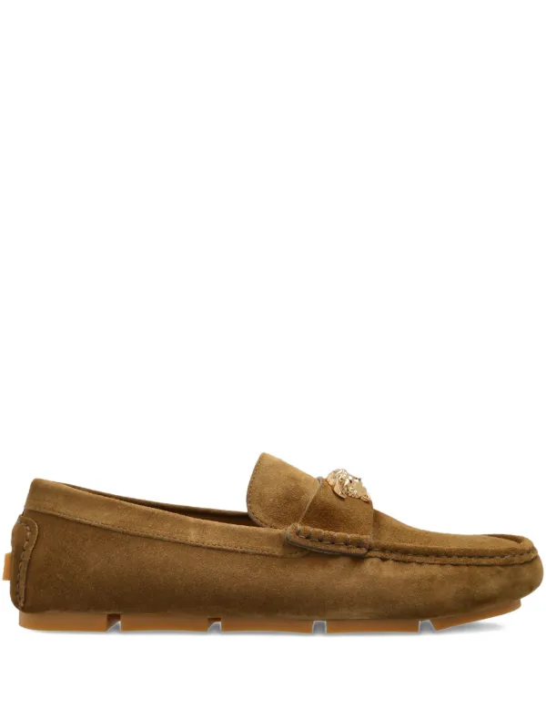 Versace La Medusa Suede Driver Shoes in Brown