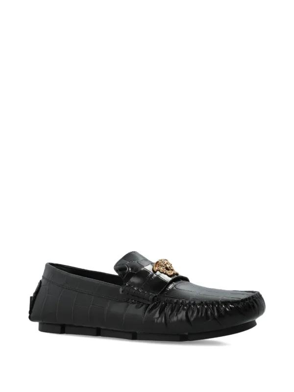 versace dress shoes Medusa Leather Driver Black,Gold They feature traditional swallowtail brogue detailing and are completed with a hot Medusa Driving Shoes