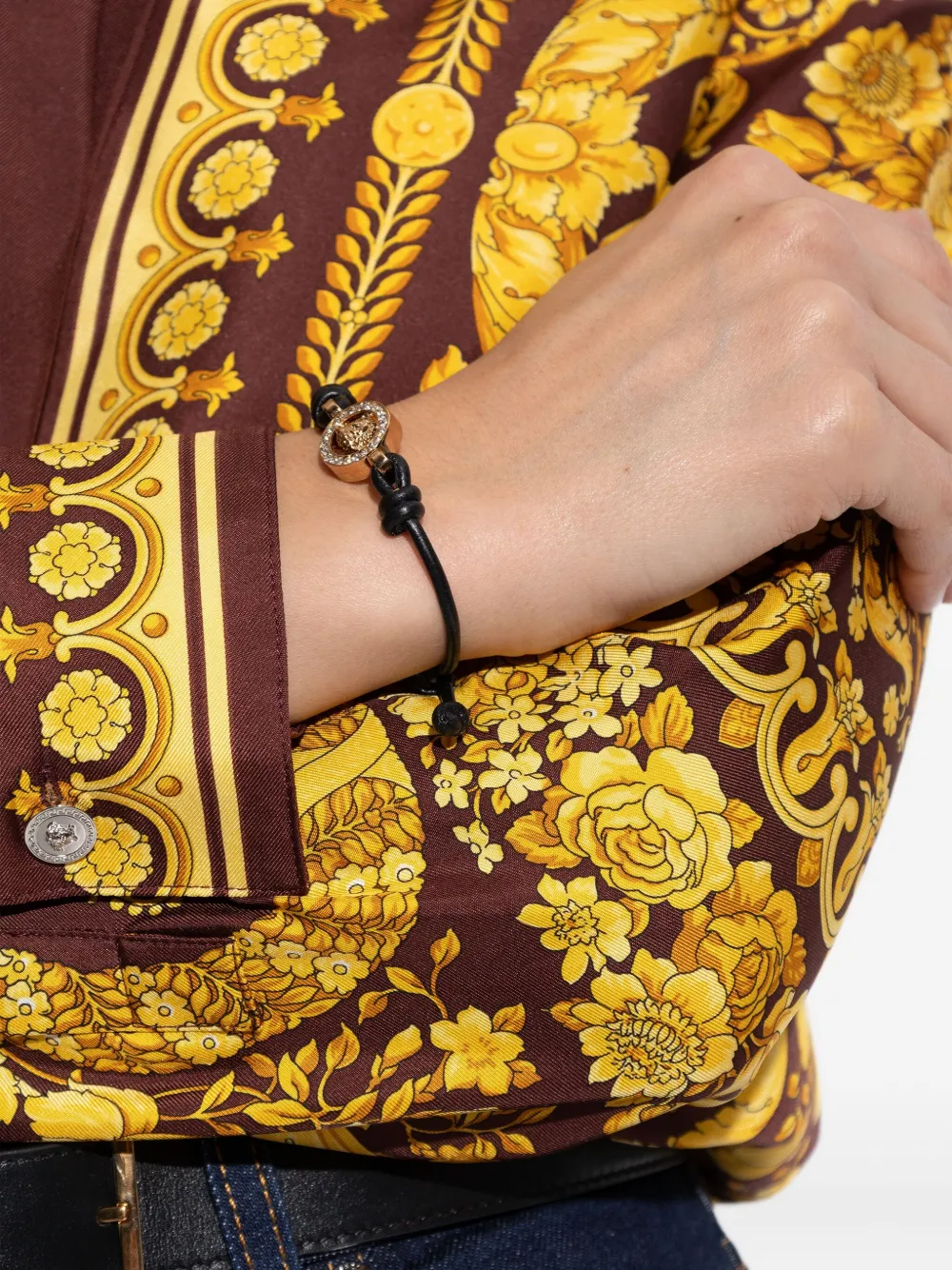 Versace Medusa Head Leather Bracelet In Gold