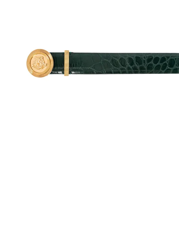 Versace Olive Green Leather Belt with Gold Logo Buckle Versace Medusa Head-motif crocodile-effect Belt | Green  main image 4