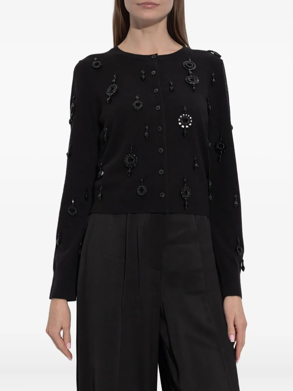 Tory Burch Embellished Button-fastening Sweater In Black