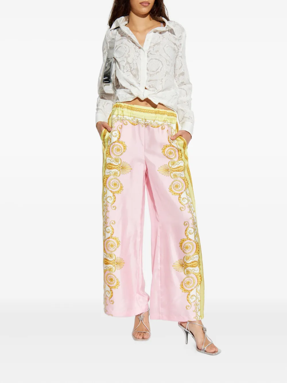 Versace barroco-printed trousers - Roze
