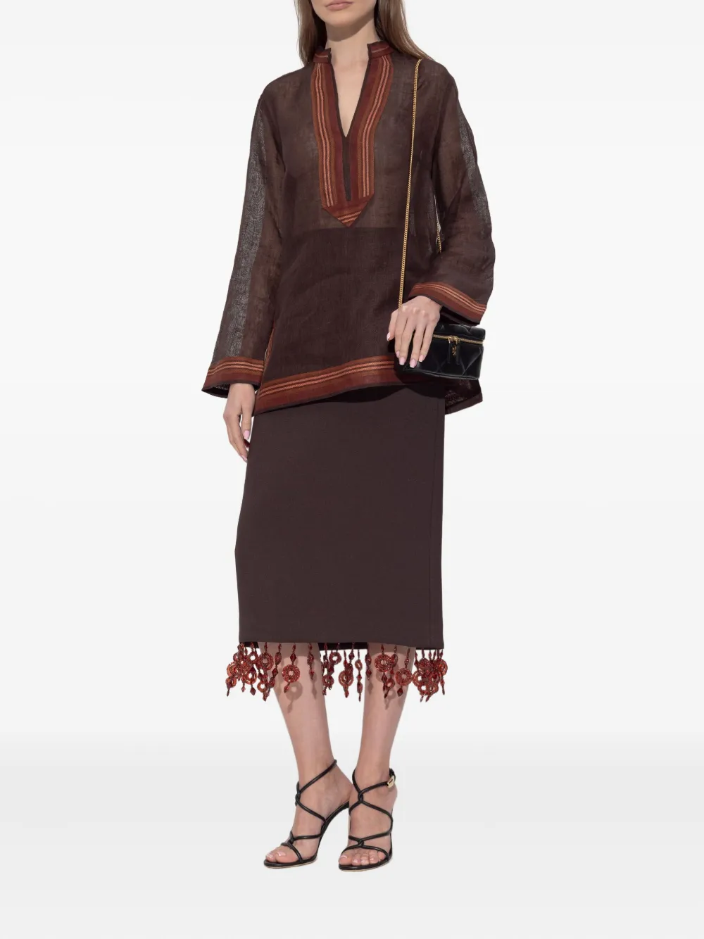 Tory Burch Blouse met gestreept detail Bruin