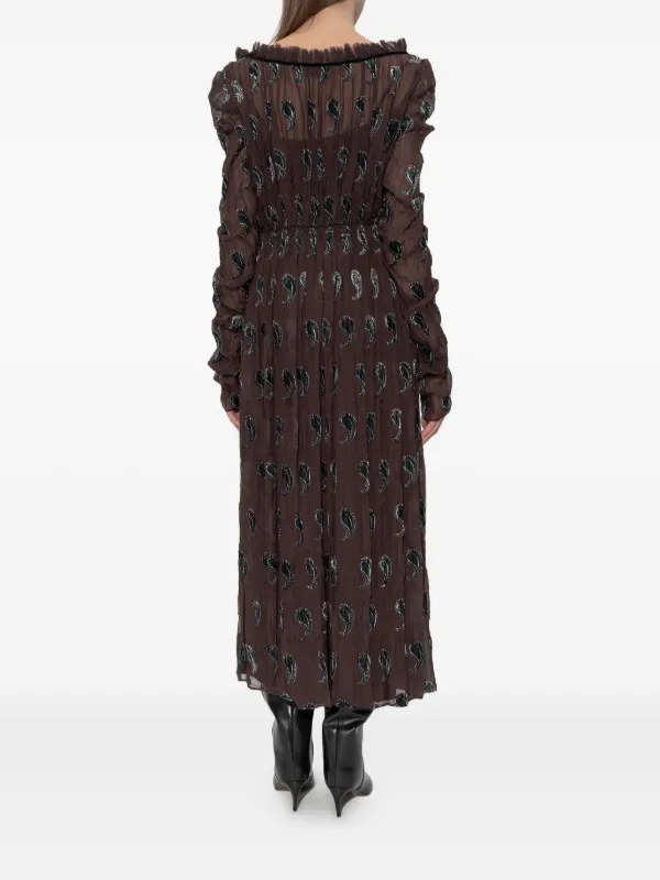 Tory Burch Ruched Velvet Dress - Brown Paisley
